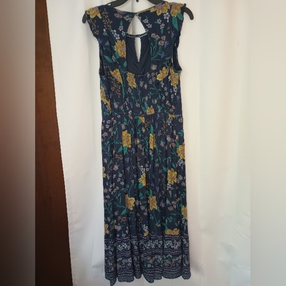 Old Navy Cottagecore Floral Dress M Tall Midi Maxi Blue Prairie Ruffle Peasant - Picture 2 of 14